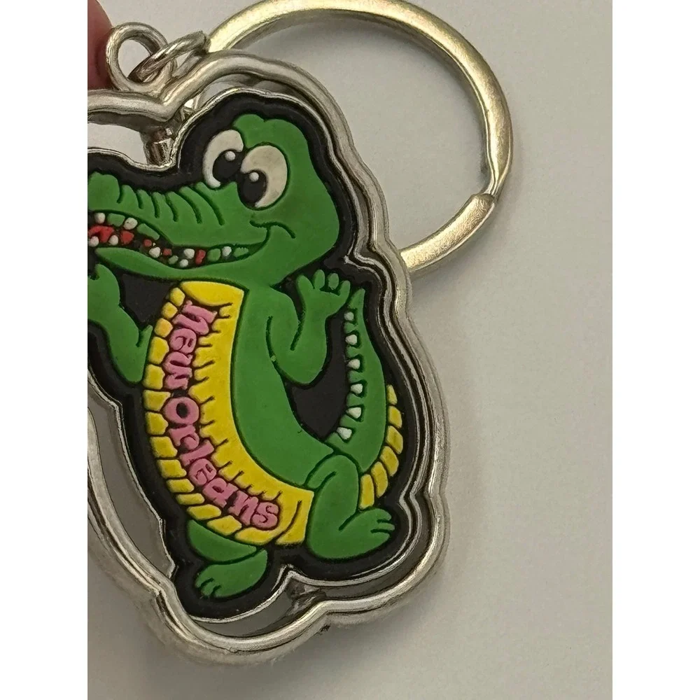 New Orleans Souvenir Keychain Green Alligator Spinner Metal Rubber‎ Travel Gift